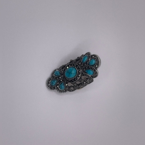 Silver toned BOHO peacock ring with Faux Turquoise Stones - Size 8 - Picture 14 of 15